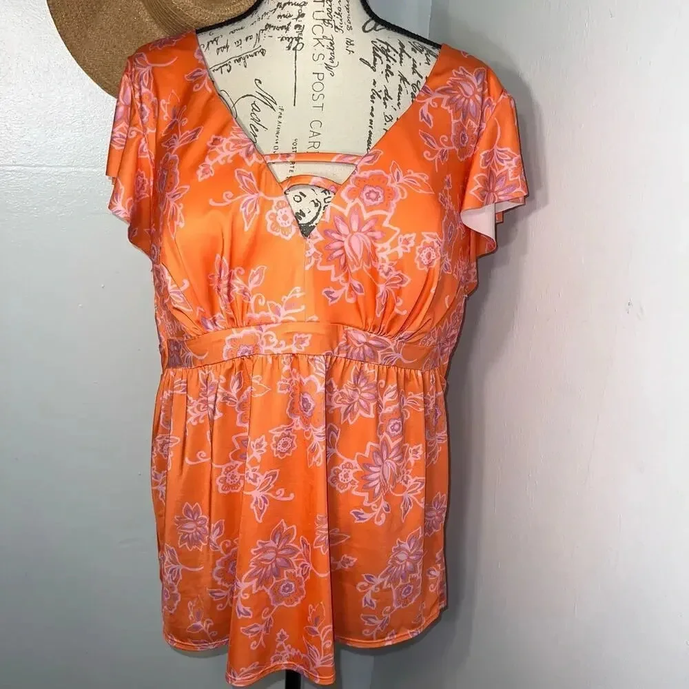 Swim by Cacique, 24, nectarine‎ floral No closure, pull-on sewn in cups tankini￼